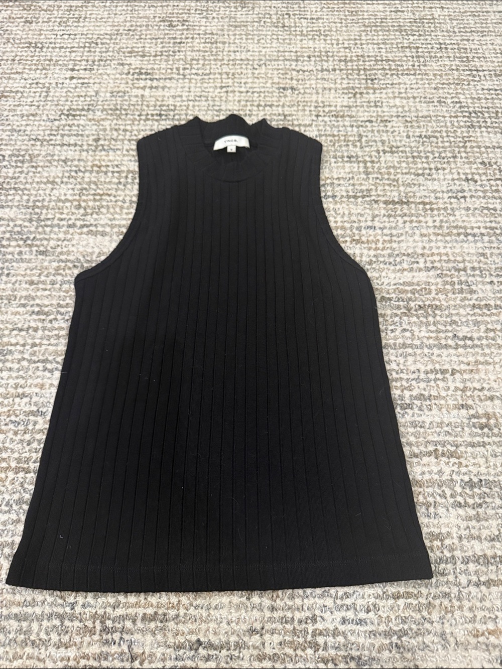 Vince Black Ribbed Crewneck Sleeveless Top